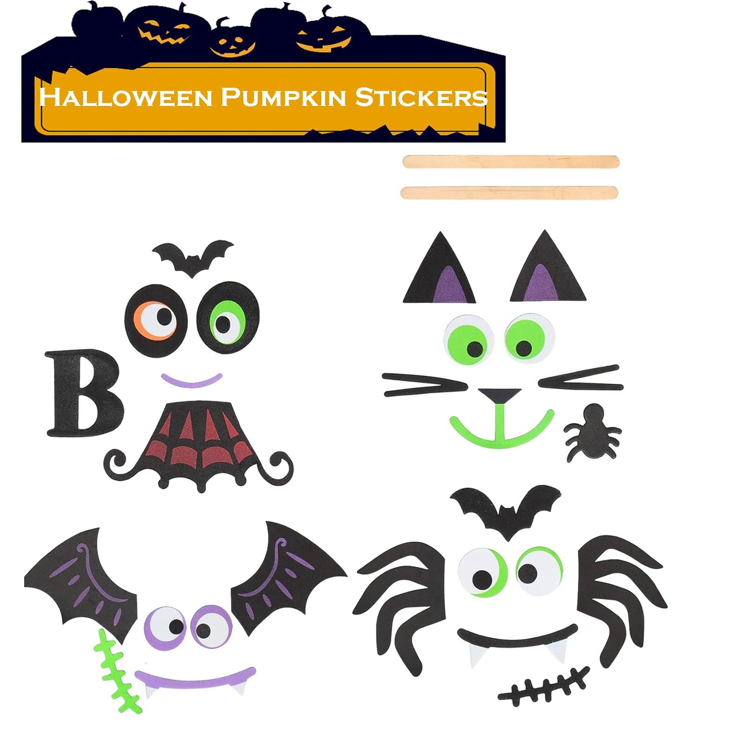 Qidiwin Halloween Pumpkin Face Foam Stickers- 16 Packs Decorating Foam Craft Kit Stickers, Party Decoration Foam Stickers, Make Funny Pumpkins Craft