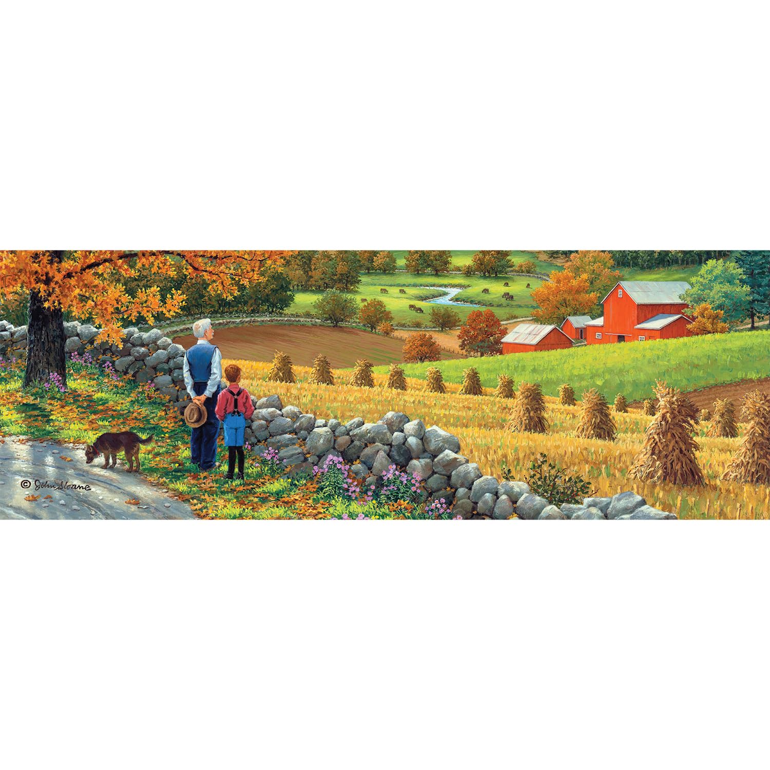 Bits and Pieces 300 Piece Panoramic Puzzle - I Remember When - 300 Large Pieces 12" x 36" Jigsaw Puzzles for Adults, Americana Fall Leaves Autumn