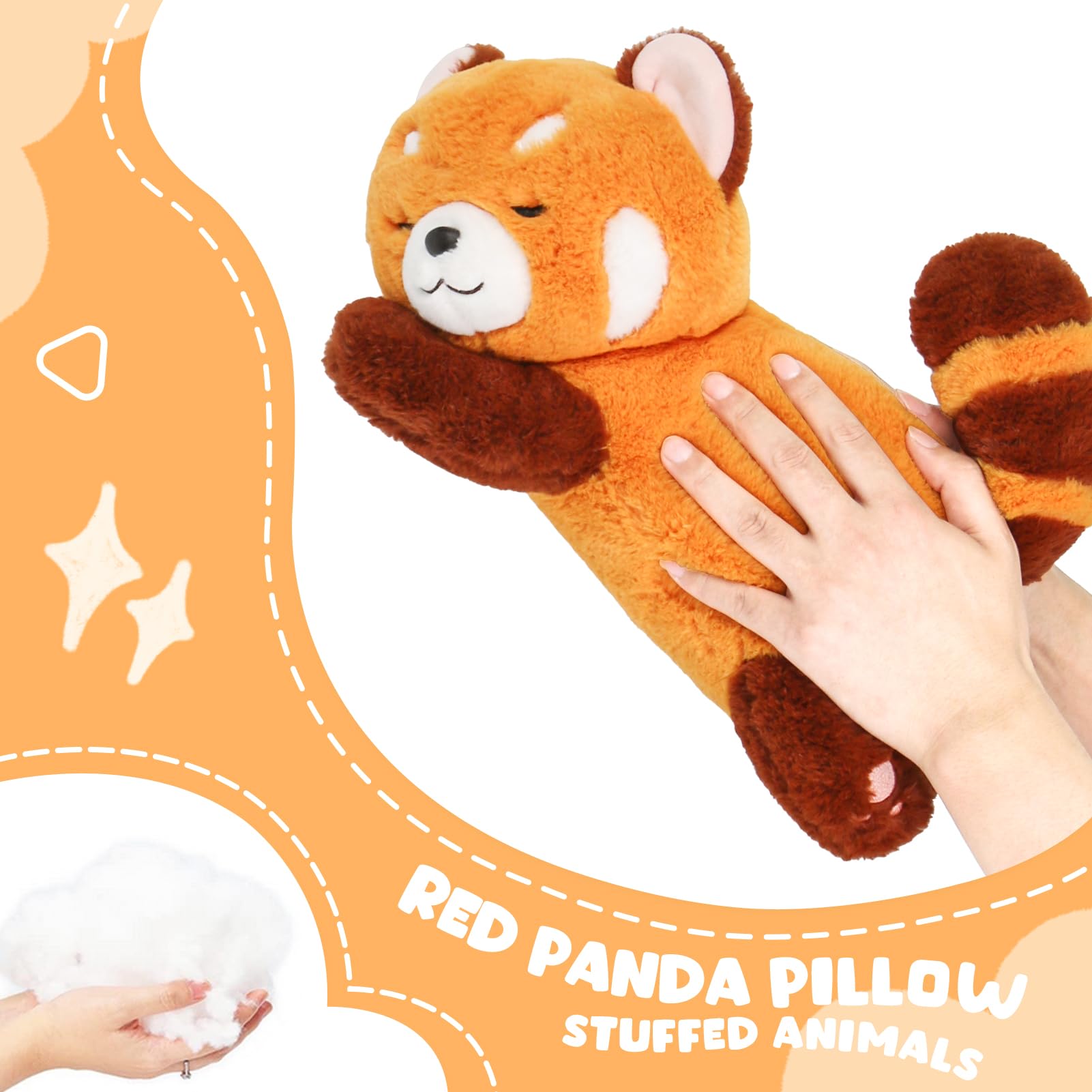 Riuhot Red Panda Stuffed Animal Pillow - Cute Plush Toy Plushie Christmas Valentine's Day Gift for Girlfriend Kids Birthday - 13.7" Panda Pillow