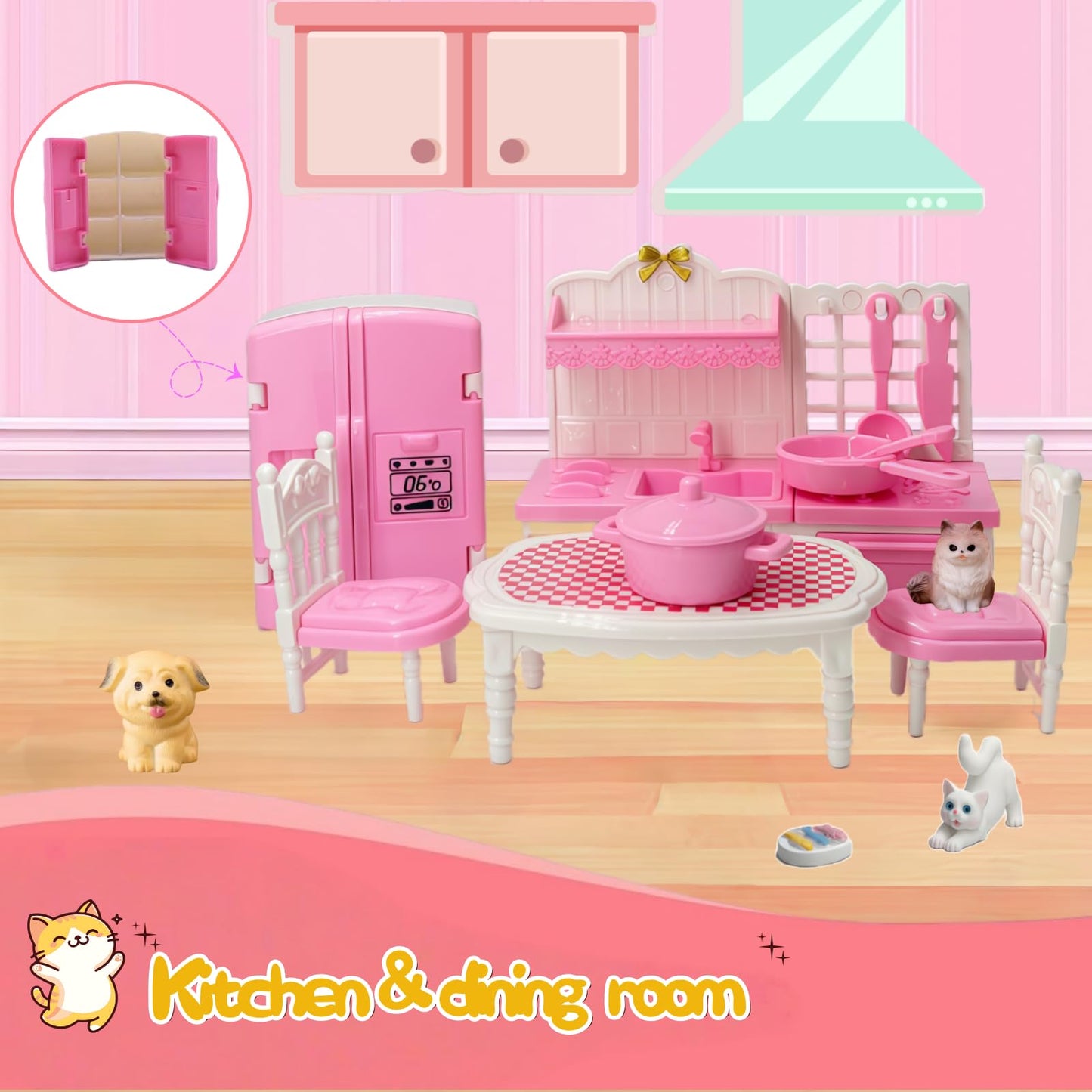 Xadothat Dollhouse Furniture Set, Complete Room Collection with Kitchen, Dining, Living Room, Bedroom and Bathroom Accessories, Plastic (36-Piece