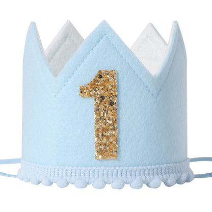 SYESQL Baby Boys 2nd Birthday Crown - Blue Felt Hat, Cake Smash Prop, Birthday Hats for Kids, Blue Half Birthday Crown, Blue and White