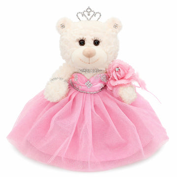 12" Quinceañera Bear Centerpiece Doll w/ Elegant Layered Tulle Dress, Adjustable Stand Included - Quinceanera Decorations Gift, Oso de Peluche para 15