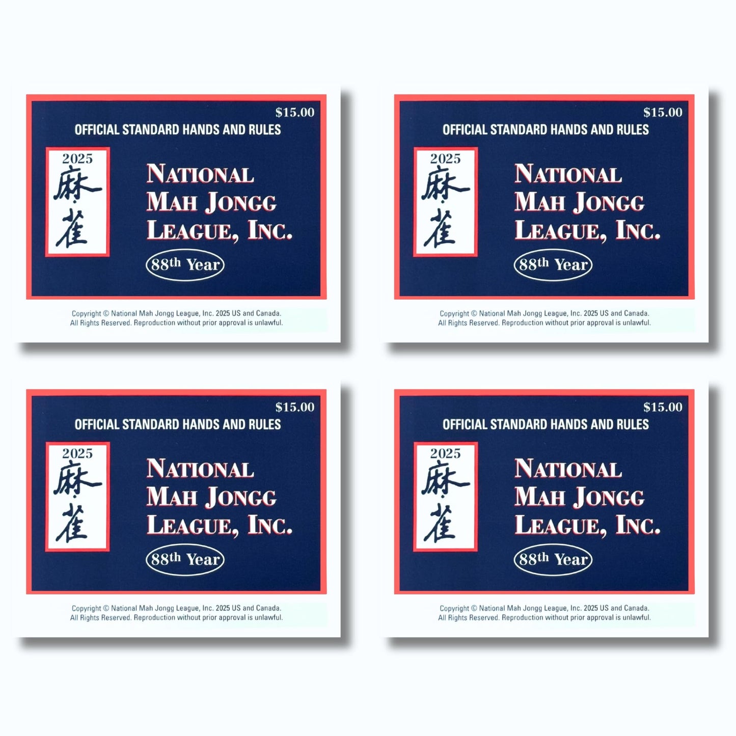 National Mah Jongg League 2025 Mahjong Large Size Cards Four-Pack Bundle - Official Hands and Rules for American Mahjong (Four Large-Size Cards)