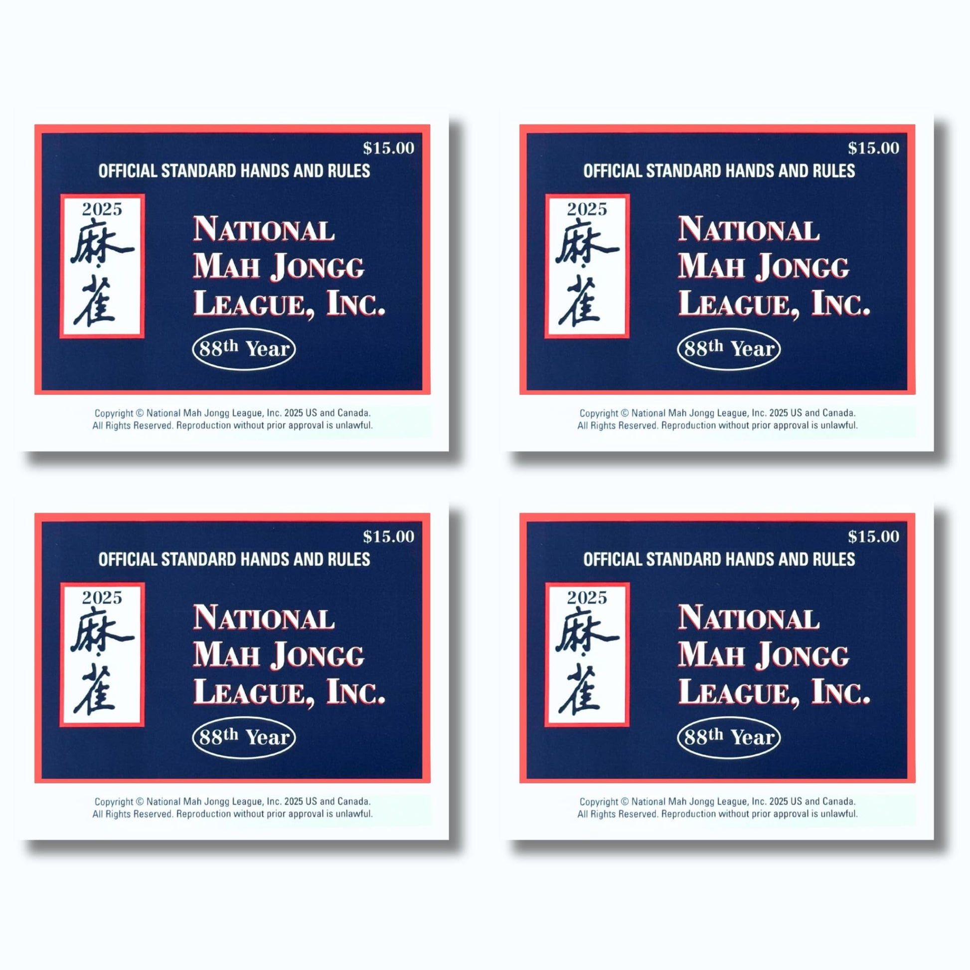 National Mah Jongg League 2025 Mahjong Large Size Cards Four-Pack Bundle - Official Hands and Rules for American Mahjong (Four Large-Size Cards)