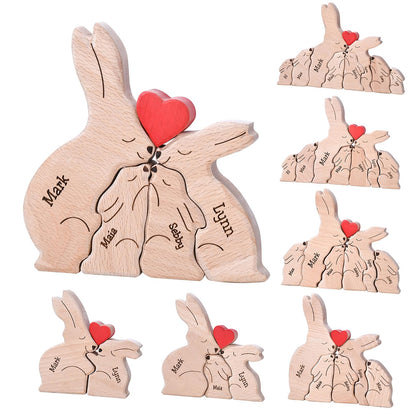 Bunny Family Puzzle, Personalized Wooden Puzzles with 2-8 Names, Easter Gifts for Family,Unique Easter Anniversary Housewarming Gifts for Women Men