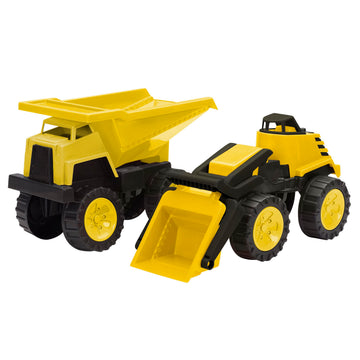 American Plastic Toys Mega Construction Vehicle Set for Toddlers & Kids Ages 18 Months and Up | Yellow Dump Truck & Loader | Made in USA from Safe