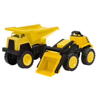 American Plastic Toys Mega Construction Vehicle Set for Toddlers & Kids Ages 18 Months and Up | Yellow Dump Truck & Loader | Made in USA from Safe