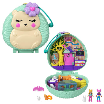 Polly Pocket Compact Playset, Hedgehog Cafe with 2 Micro Dolls & Accessories, Travel Toys with Surprise Reveals