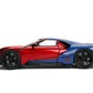 Jada Toys Marvel 1:24 2017 Ford GT Die-cast Car with 2.75" Spider-Man Figure, Toys for Kids and Adults, Red/Blue (99725)