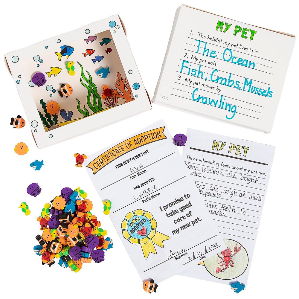 Fun Express Color Your Own Desk Pet Ocean Habitat with Adoption Certificates - VBS Vacation Bible School Supplies/Decor - 12 Pieces