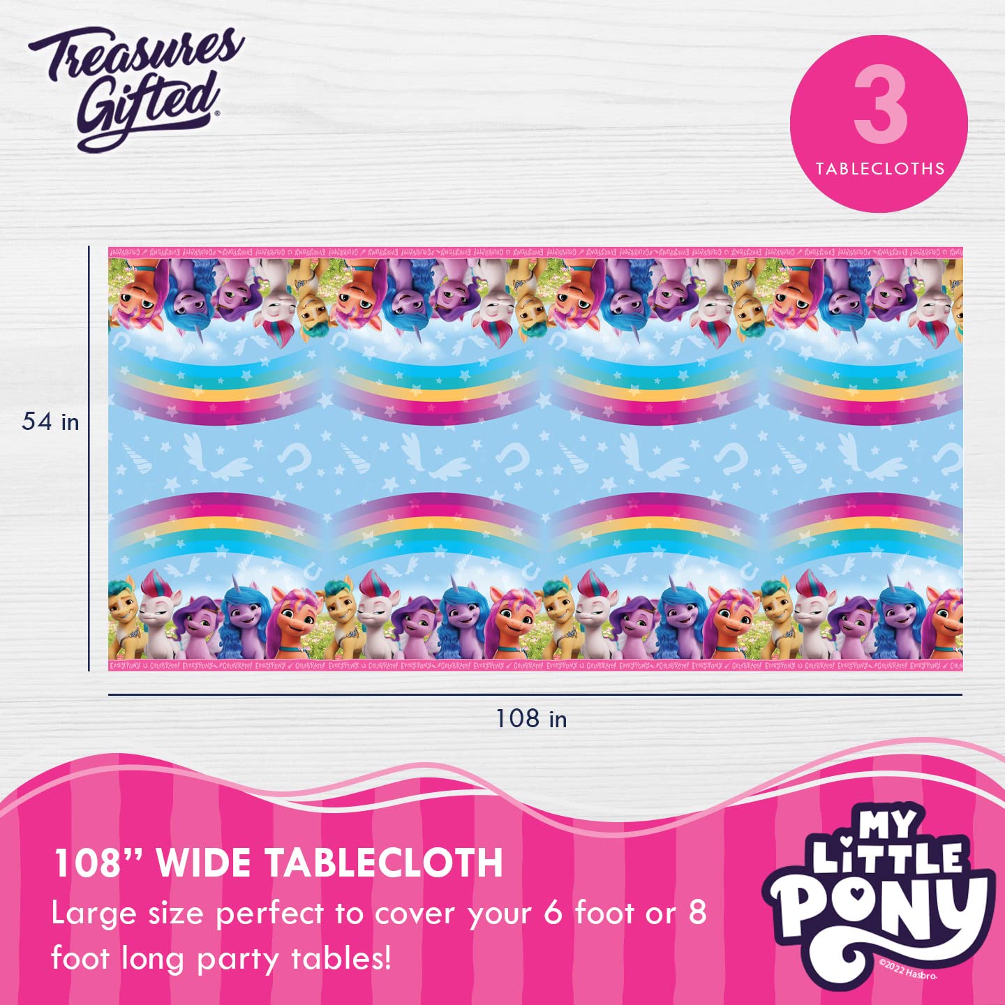 Treasures Gifted Officially Licensed My Little Pony Birthday Party Supplies - Pack of 3 Tablecloth 54in x 108in - My Little Pony Party Decorations