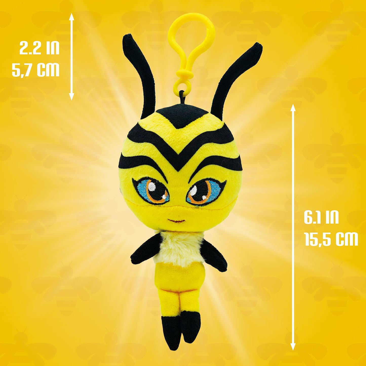 Miraculous Ladybug - Kwami Lifesize Pollen, 5-inch Bee Plush Clip-on Toys for Kids, Super Soft Collectible Stuffed Toy with Glitter Stitch Eyes