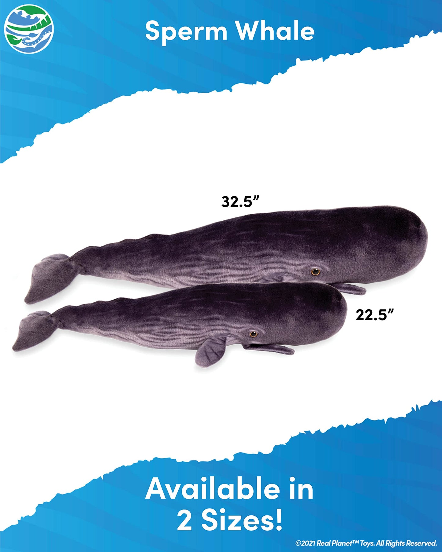 Real Planet Whale Plush Toy - Realistic Stuffed Animal Gift for Kids All Ages, Large Ocean Sperm Whale Plushie, Christmas Birthday Gifts (Sperm Whale