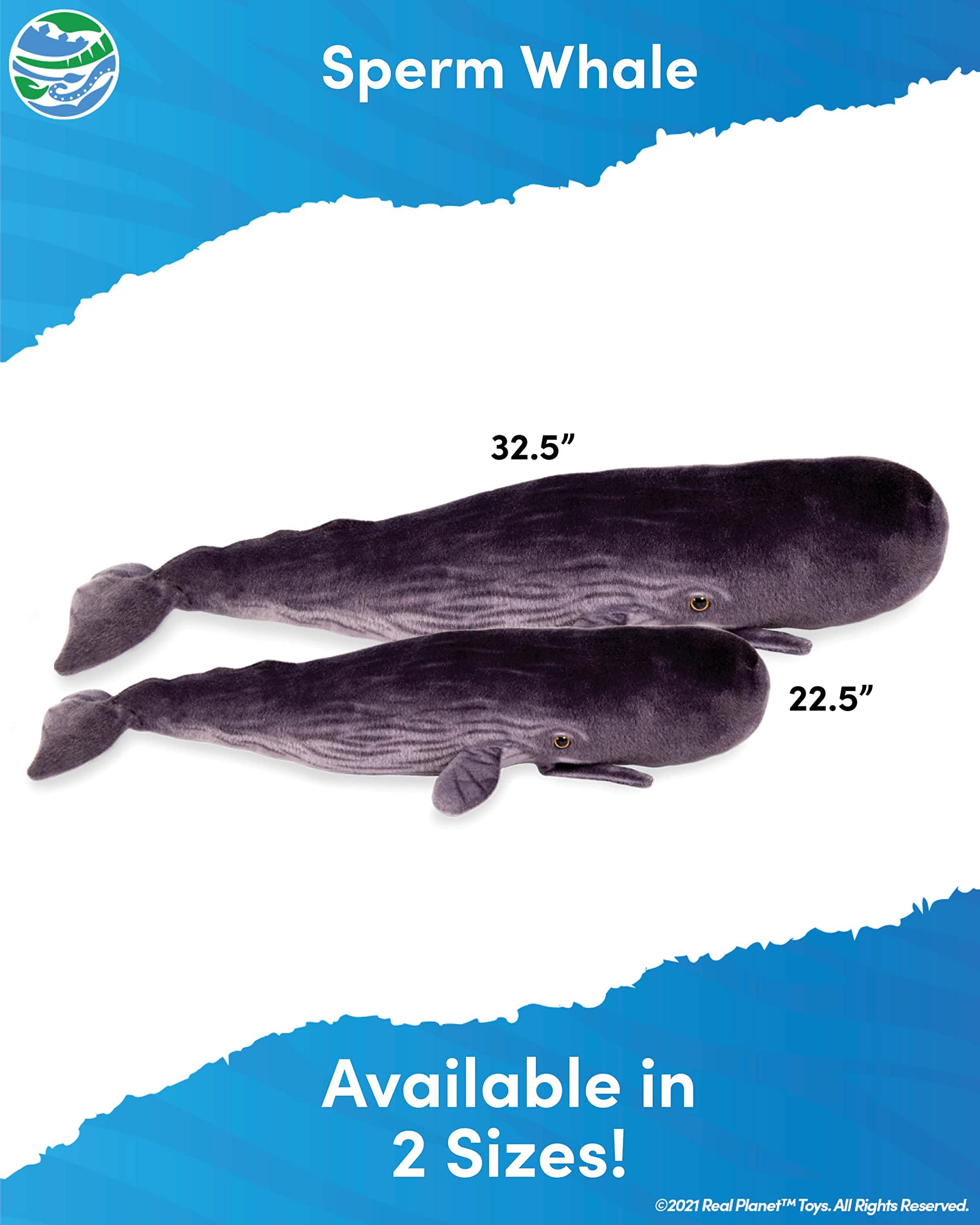 Real Planet Whale Plush Toy - Realistic Stuffed Animal Gift for Kids All Ages, Large Ocean Sperm Whale Plushie, Christmas Birthday Gifts (Sperm Whale