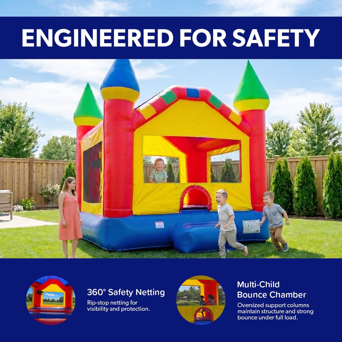 HeroKiddo 13x15 Castle Commercial Inflatable Bounce House Jumper with Blower