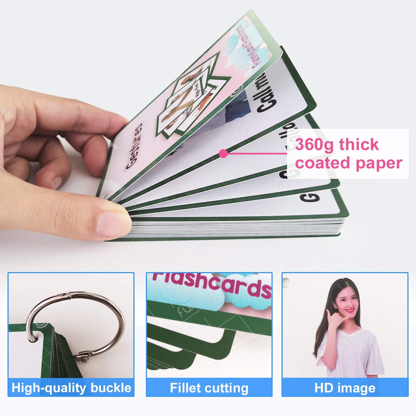 Zwttey 26PCS/Set Gestures Kids Gifts English Flash Cards Pocket Card Educational Learning Baby Toys for Children Pre-Kindergarten