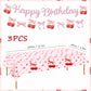 3Pcs Cherry Birthday Decorations Tablecloths 54 x 108 Inch Waterproof Cherry Heart Table Cover Disposable Fruit Theme Party Supplies Table