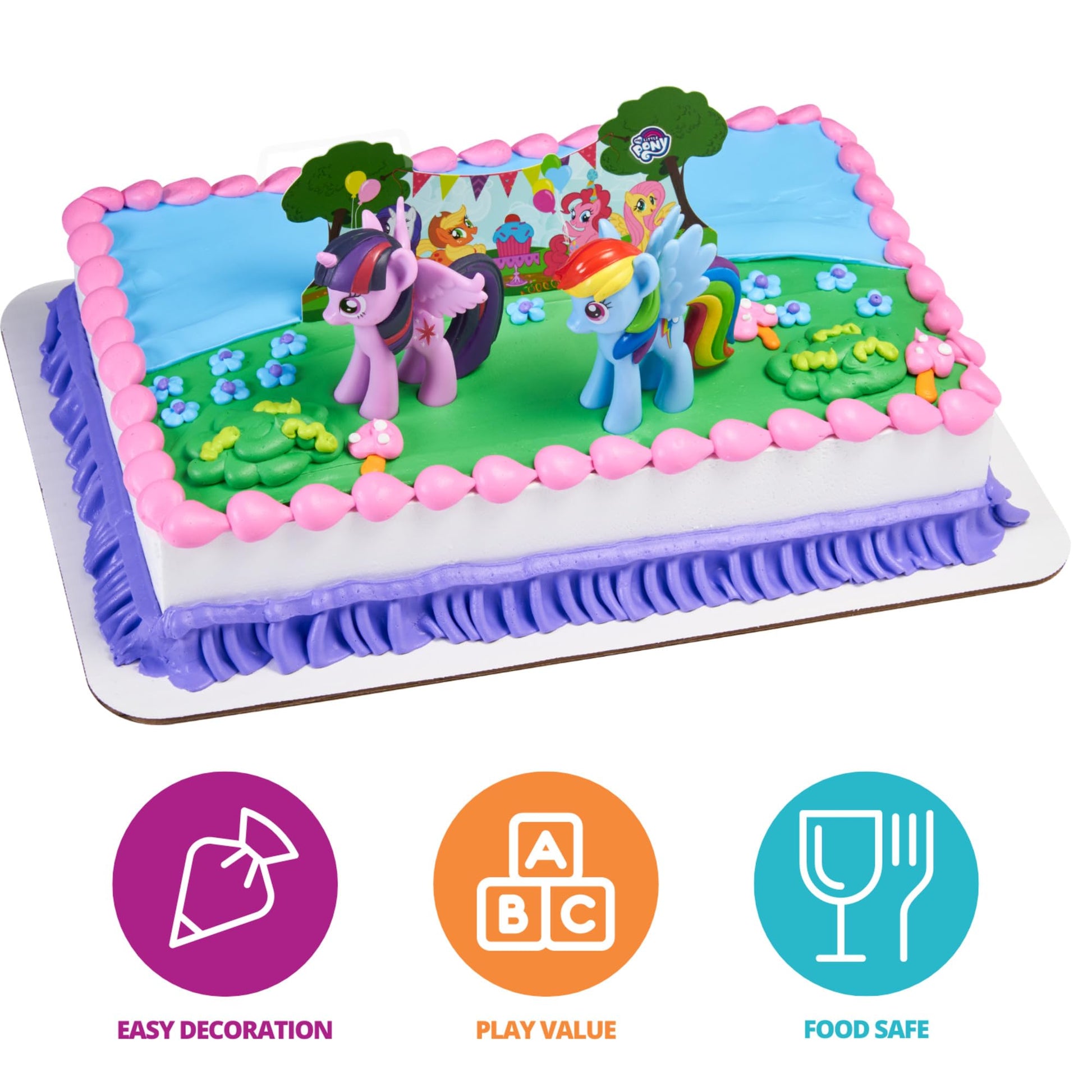 DecoPac My Little Pony Cake Topper, 3-Piece Cake Decorations with Rainbow Dash and Twilight Sparkle Ponies for Fun After the Birthday Party, 3"