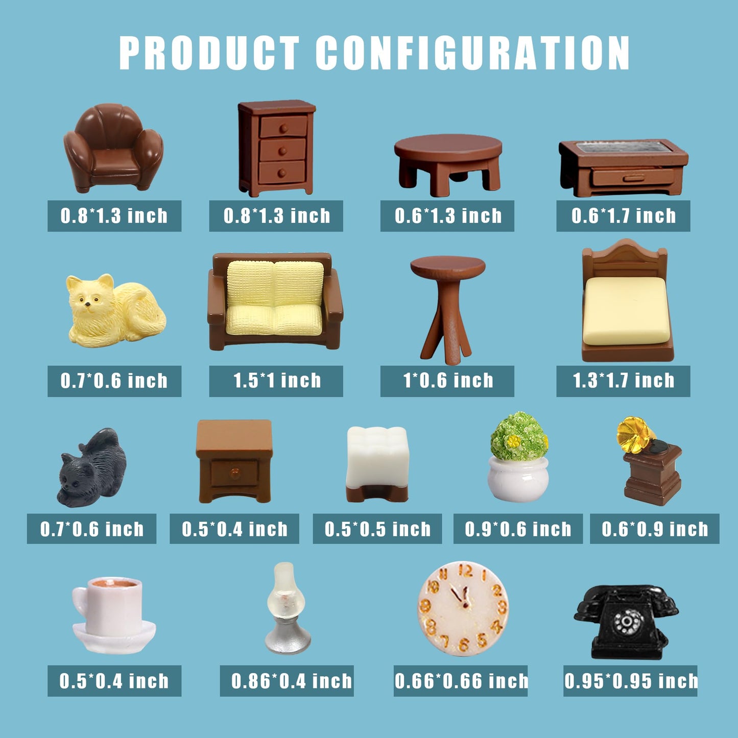 23pcs Brown Dollhouse Mini Furniture Kit Decoration DIY Accessories Including Dining Room Sitting Living Bedroom Set Toys for Baby Boys Children Girls
