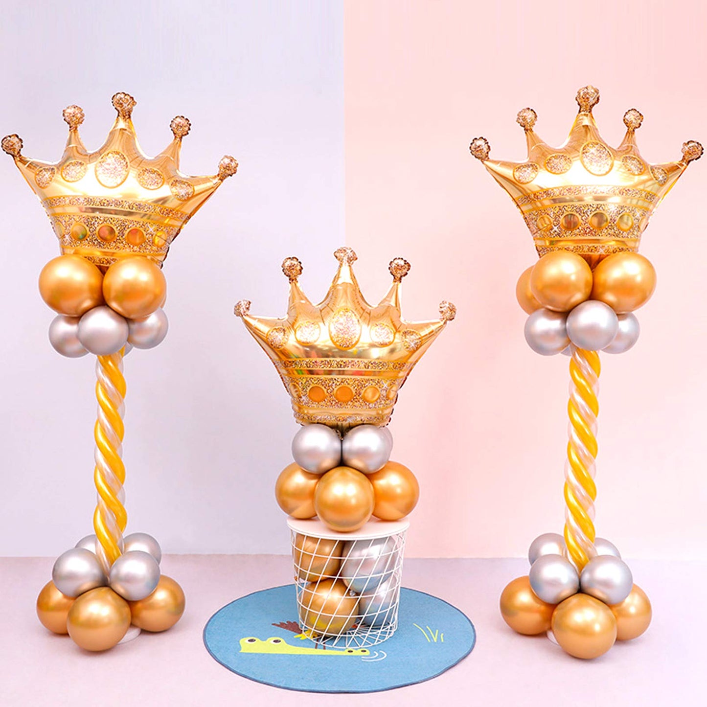 MYUBWTF 6 Pieces 40 inch Large Gold Crown Balloons, Giant Foil Cap Balloon, Aluminum Foil Helium Balloons for Birthday Wedding Party Decorations