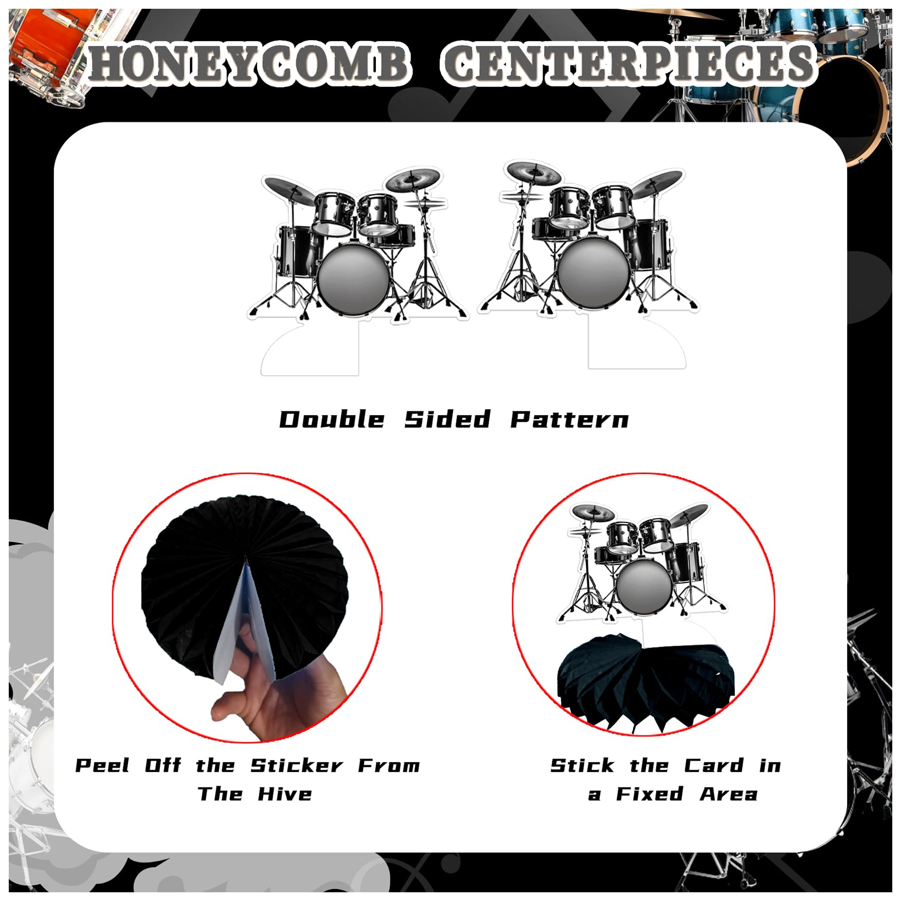 9 PCS Drum Honeycomb Centerpieces Table Decorations Drum Table Centerpieces for Drum Party Supplies Drum Birthday Party Decorations Drummers Birthday