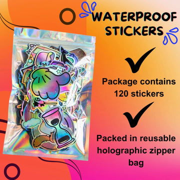 120PCS Rainbow Holographic Sticker Pack for Kids Teens - Waterproof Vinyl Cute Stickers for Water Bottles, Laptop, Skateboard, Phone, Journal