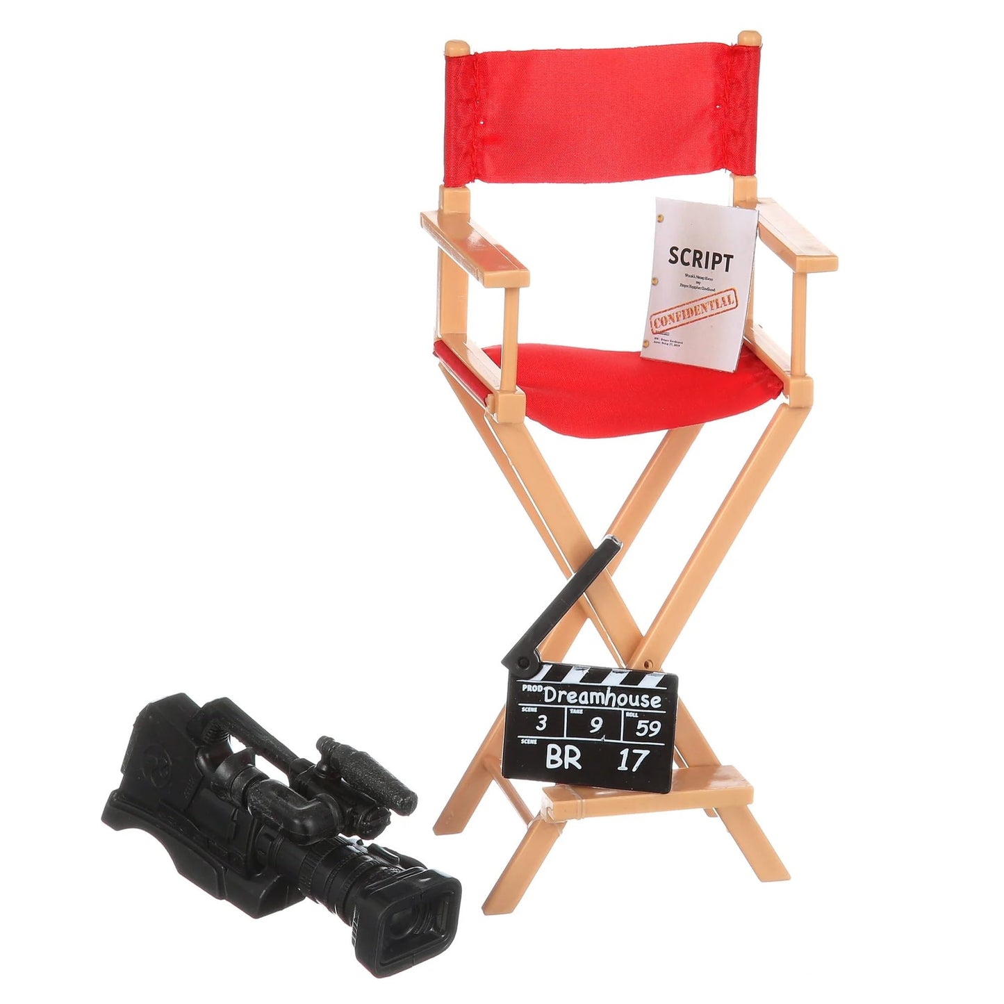 Box is Damaged- Barbie Film Director Doll “You Can Be Anything” Director Chair, Video Camera, Headphones, Script, Viewfinder & Clapperboard - Barbie