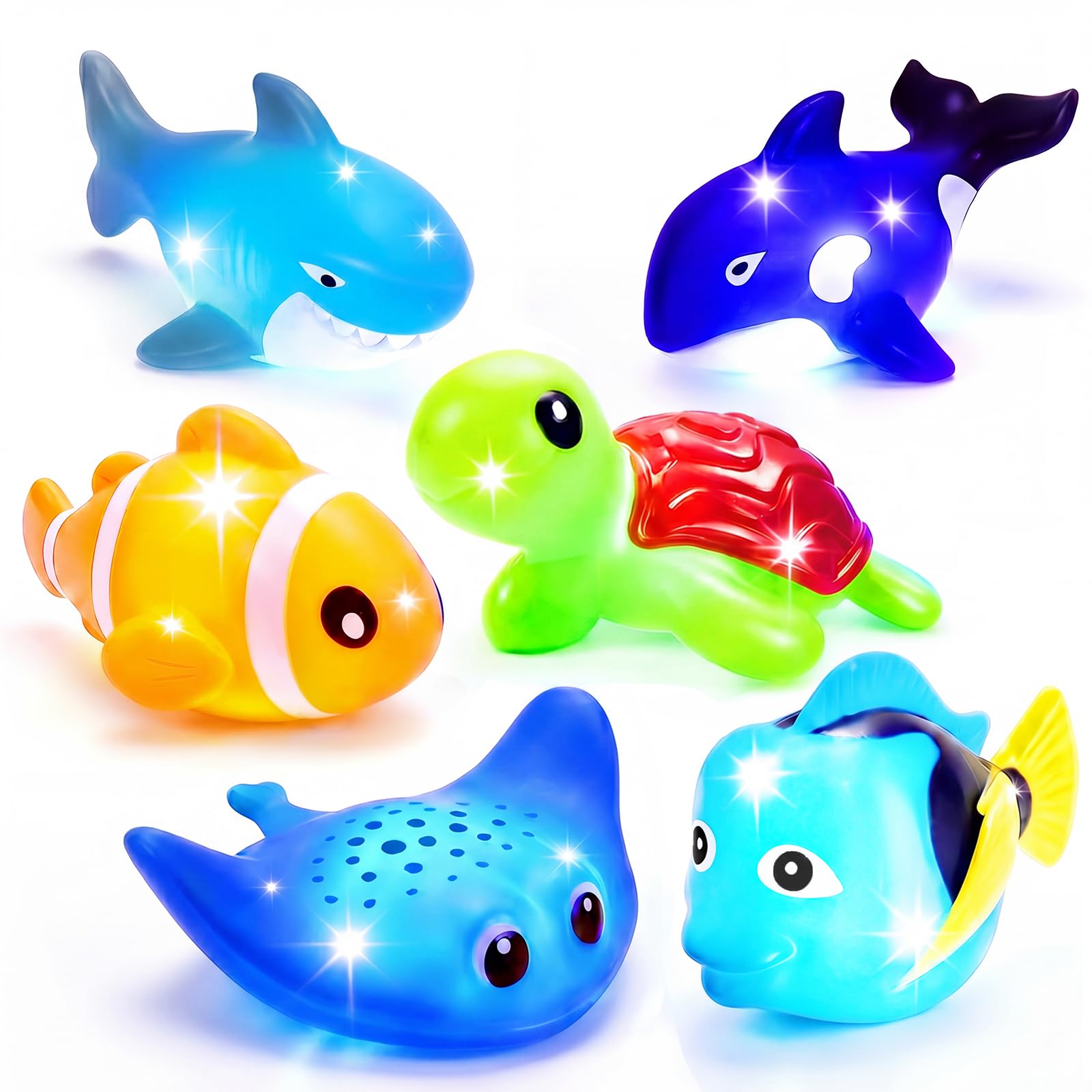 KODGEUSM Light Up Bath Toys,Mold Free No Hole Baby Bath Toys for Toddlers,Water-Activated Lights Flashes and Change Color Ocean Animal,Sensory Toys