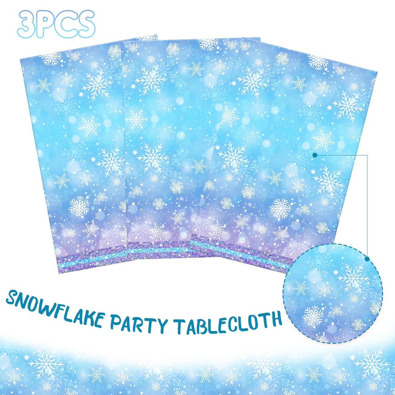 Zhynice Winter Snowflake Plastic Tablecloth Decorations Blue and Purple Snowflake Disposable Plastic Rectangle Table Cover Winter Wonderland