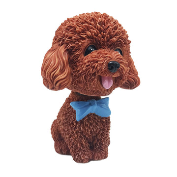 IBWell Mini Bobbing-Head Dog for Car Dash Board Decor,Dashboard Doggy Puppy Teddy Toy with Adhesive Tab?Poodle? (Brownish Red)