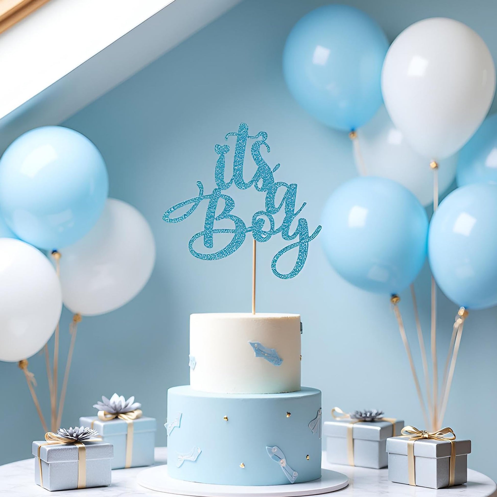 Sleyberoy Blue Glitter It's a Boy Cake Topper