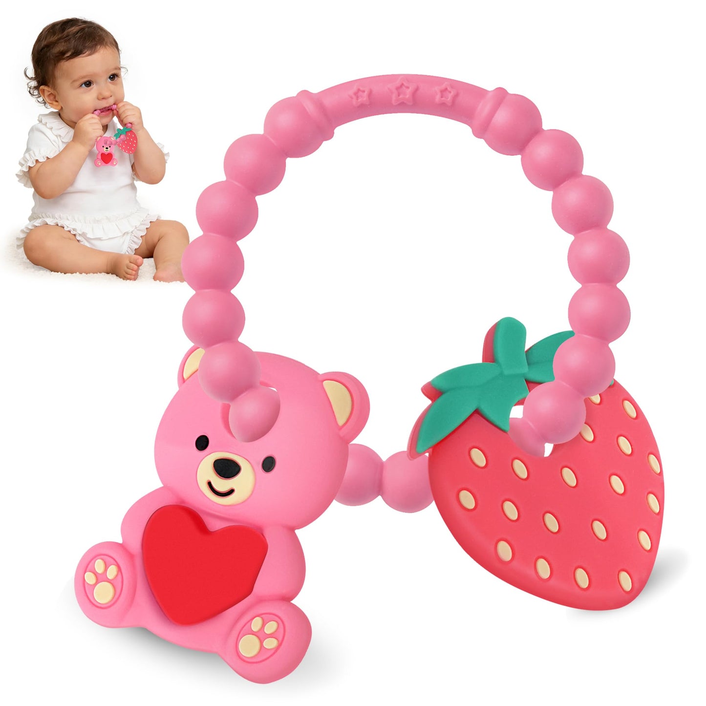 Baby Teething Toys, Baby Valentines Day Gifts, Valentines Gifts for Toddlers, Baby's Valentine Teether Toys with Heart Shape for Infants 3-12 Months