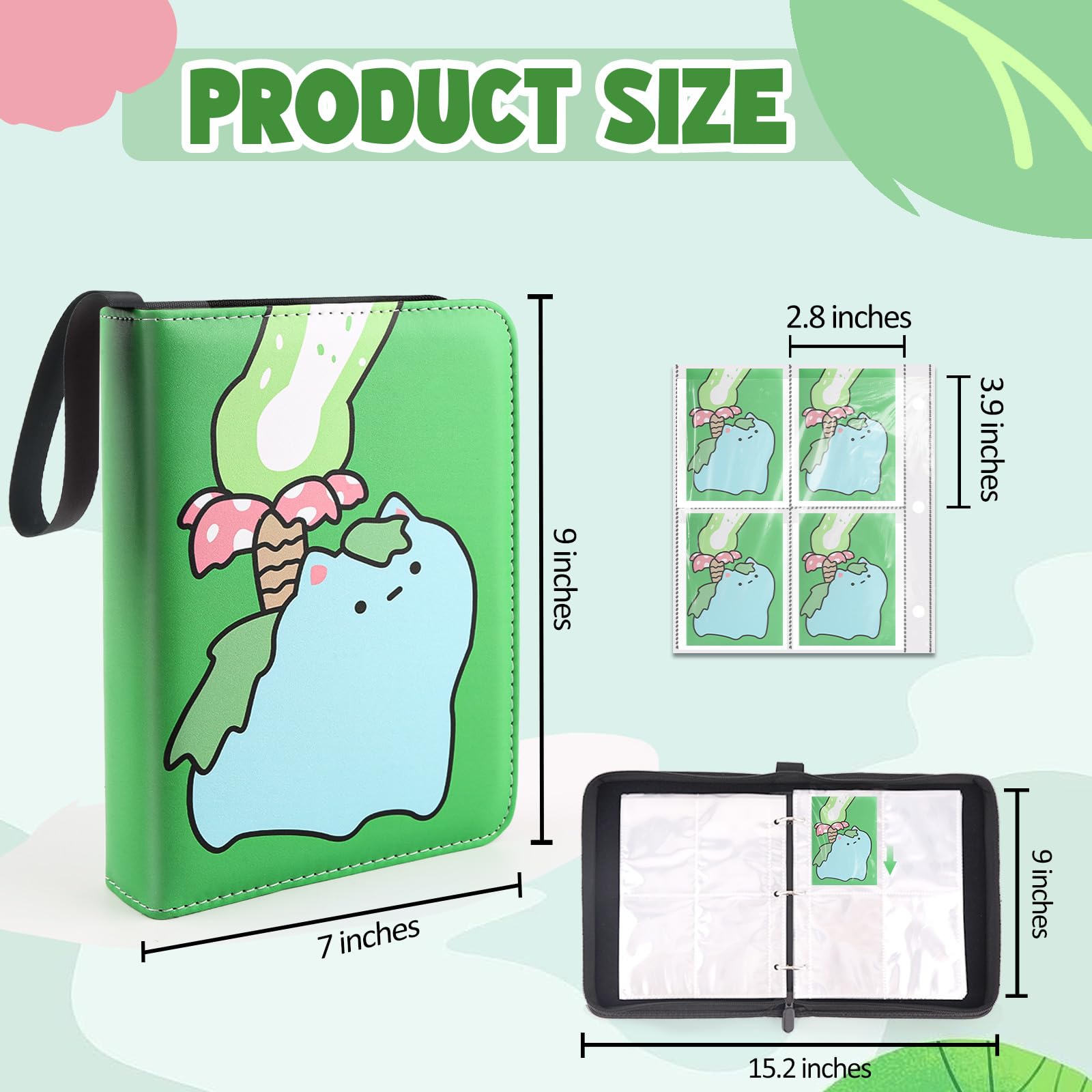 Premium Collectible Trading Card Albums?Card Binder Fits 400 Cards with 50 Removable Sleeves?Display Game Card Case book Holder, Frog Themes