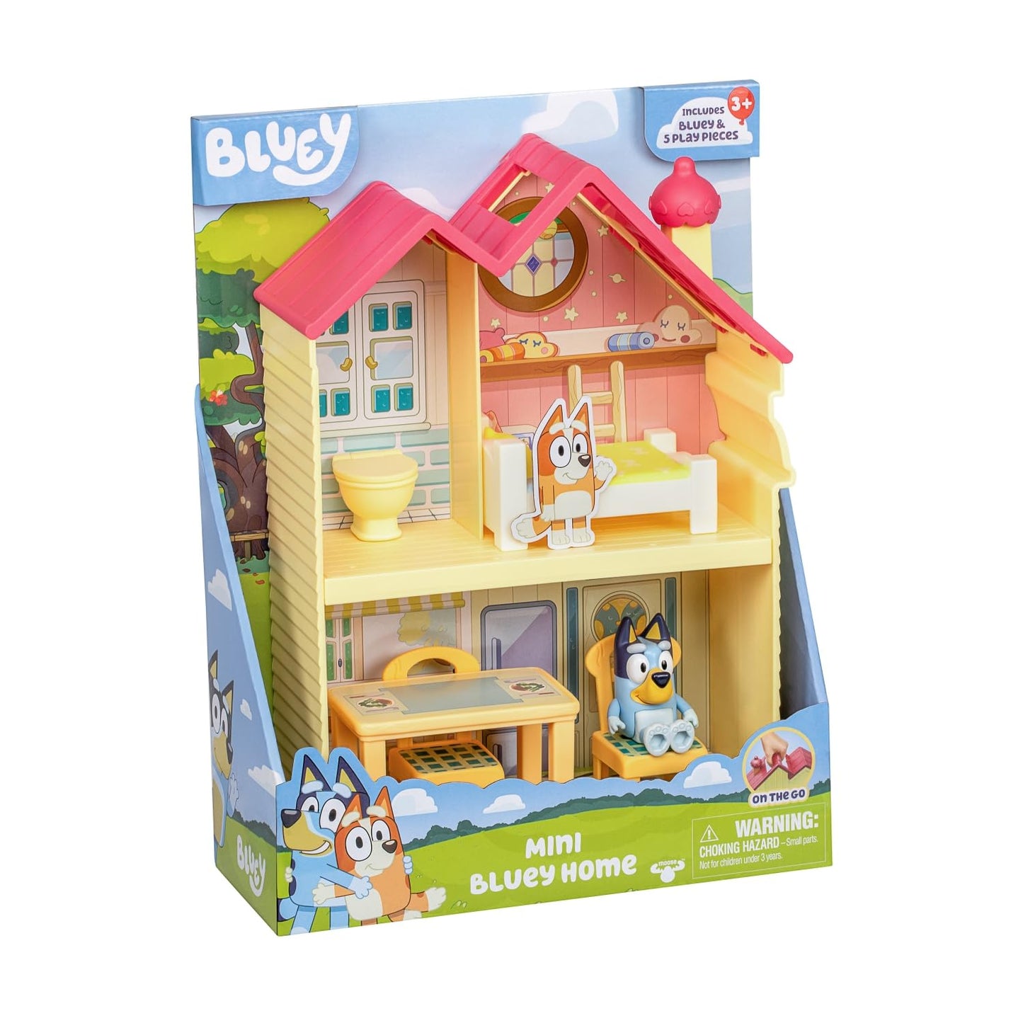Mini House Playset with 2.5" Figure & 5 Accessories, 3 Room Play House Toys with Carry Handle, Compact Travel Toy