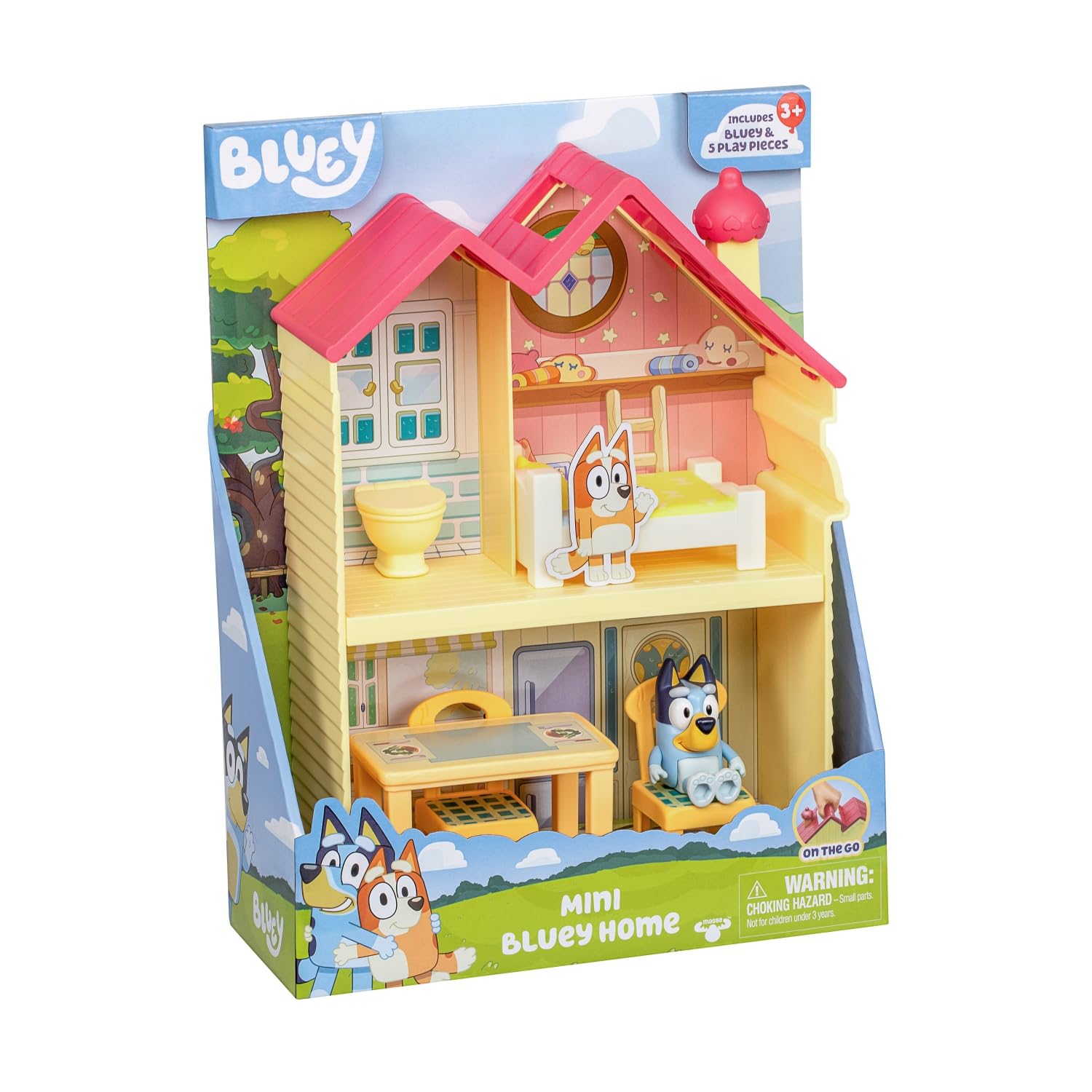 Mini House Playset with 2.5" Figure & 5 Accessories, 3 Room Play House Toys with Carry Handle, Compact Travel Toy