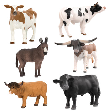 Terra by Battat - Farm Animal Toy Set with Realistic Holstein Cow, Bulls & Donkey Figurines - Educational Toddler Toys for Imaginative Play