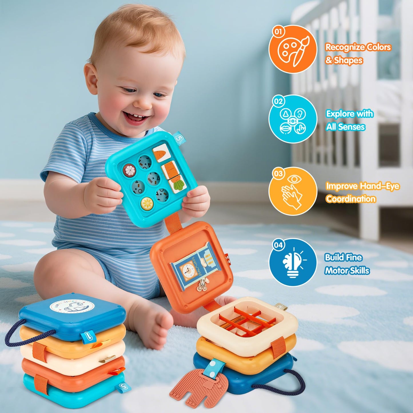 LMBMYYS Busy Board for 1 Year Old,Travel Toys for Toddlers 1-3,Montessori for 1 2 Year Old Boy Girl,Airplane Toys for Toddlers,Busy Board Cube Toy