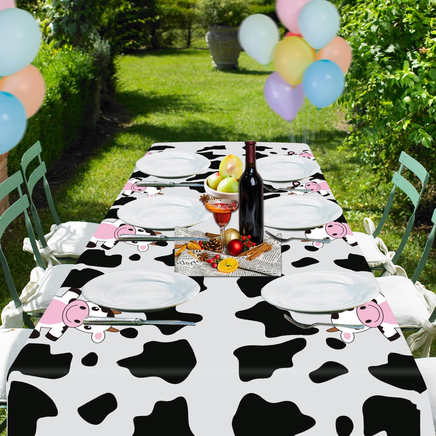 4 Pcs Cow Print Plastic Tablecloth, Farm Animal Themed Parties Tablecovers for Cow Theme Birthday Party Supplies, Black and White