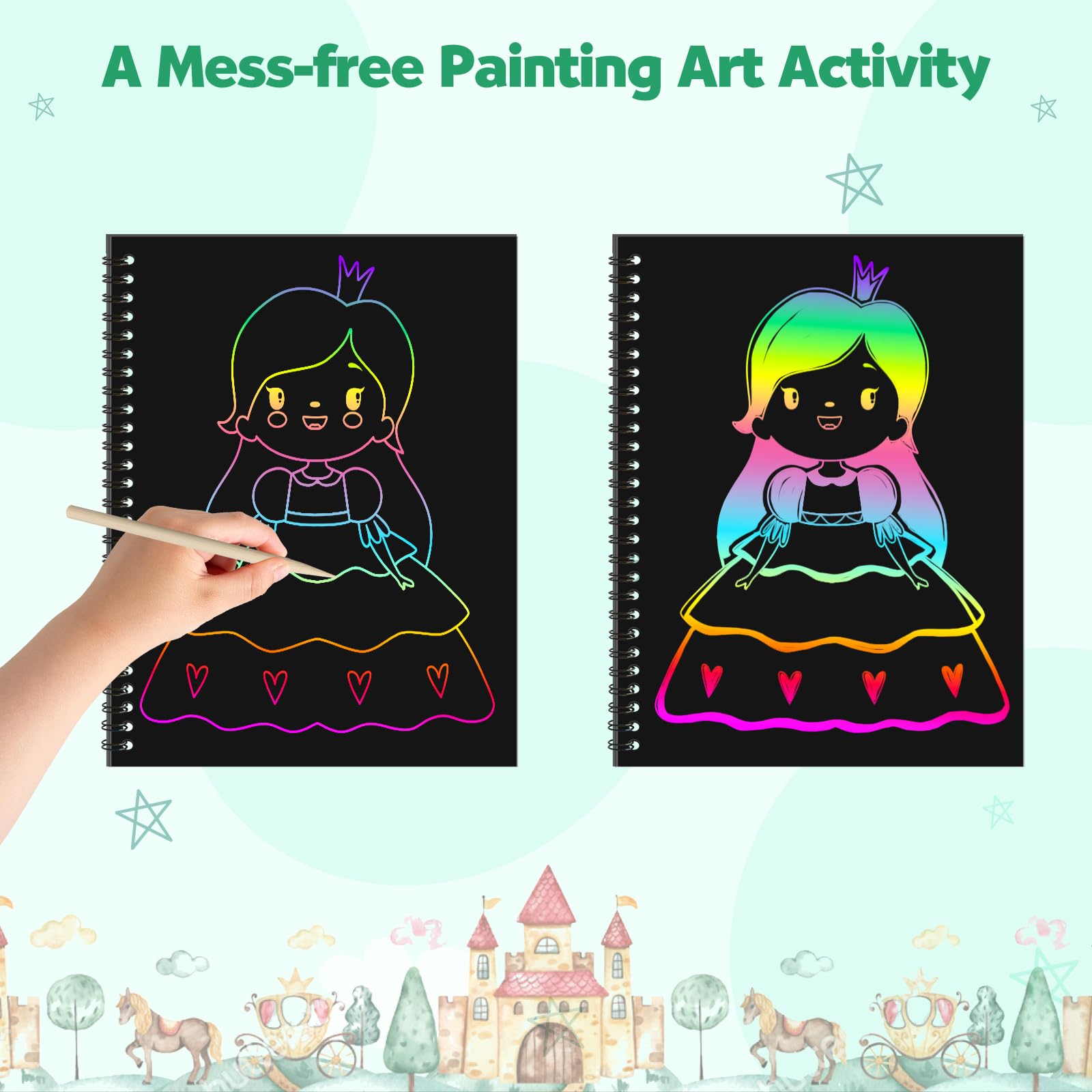ZMLM Scratch Paper Art Craft: 2 Pack Rainbow Scratch Notebooks Crafts for Kids Ages 4-8 Year Old Girl Birthday Gift Games for Kids Arts Kits School