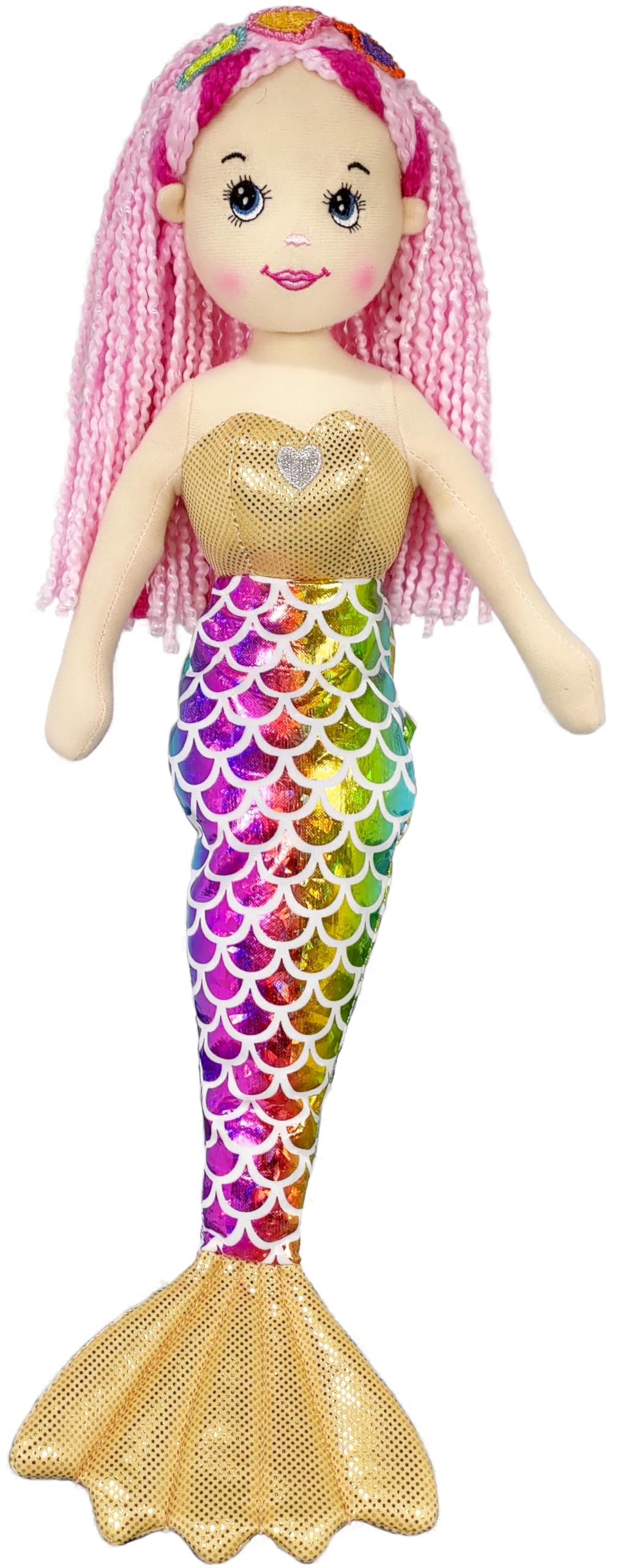 Anico 18" Colorful Mermaid with Pink Hair and Rainbow Tail - Soft Mermaid Plush Doll, Stuffed Mermaid Toy, Perfect for Kids, Mermaid Lovers, and Gift