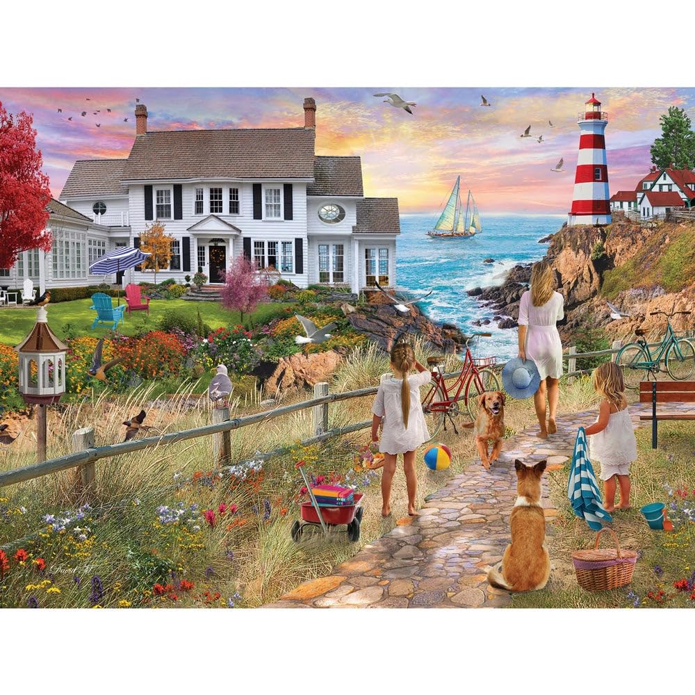Bits and Pieces - 300 Piece Jigsaw Puzzle for Adults - 18" x 24" - Beach Path - 300 pc Large Piece Oceanside House Jigsaw by Alan Giana