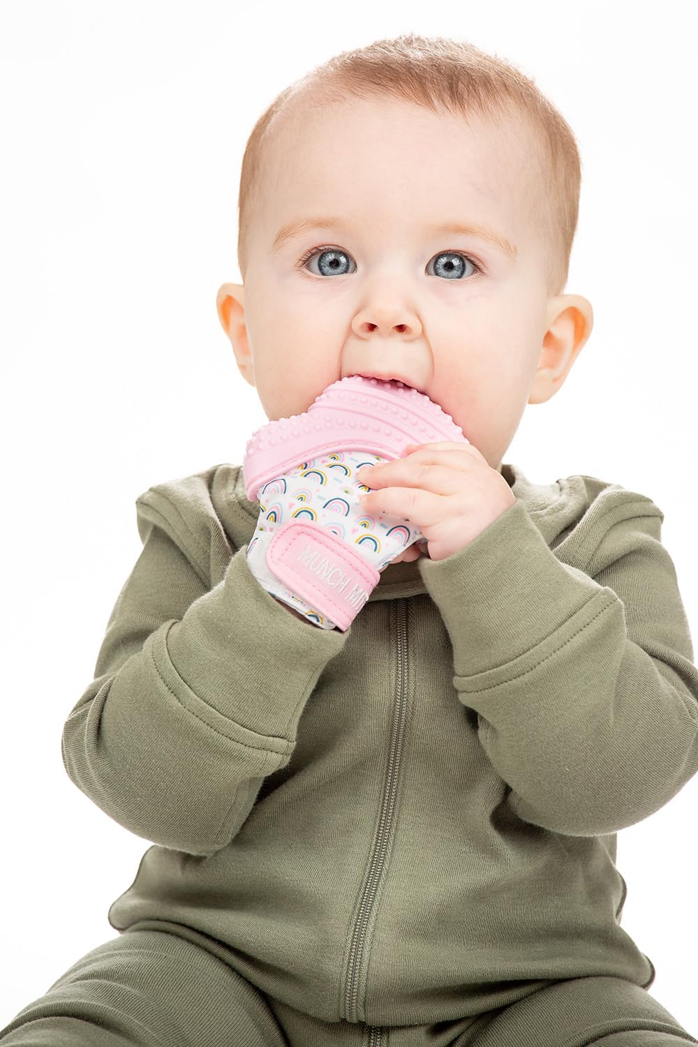 Malarkey Kids Patented Teething Mitten, Munch Mitt Baby Chew Toy - Protects Hands from Chewing & Saliva, Heals Aching Gums, Promotes Sound & Visual