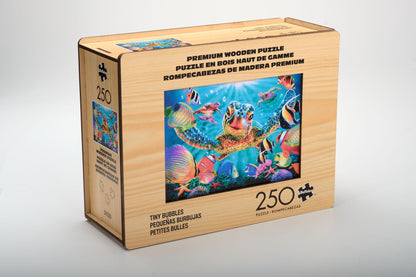 Buffalo Games - 250 Piece Wooden Jigsaw Puzzle - Tiny Bubbles - Standard Cut Pieces - Wooden Box - Full Size Poster, Ages 14+