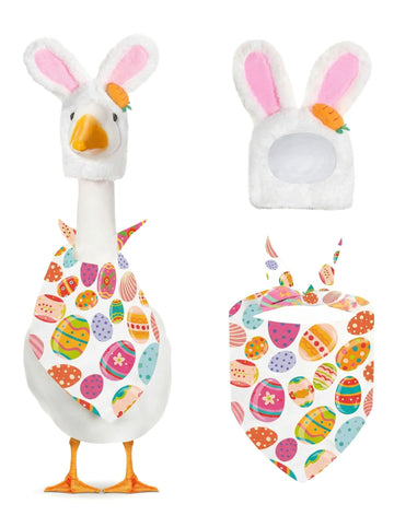 2 Pieces Easter Porch Goose Outfit, Bunny Ears SalivaTowel Set