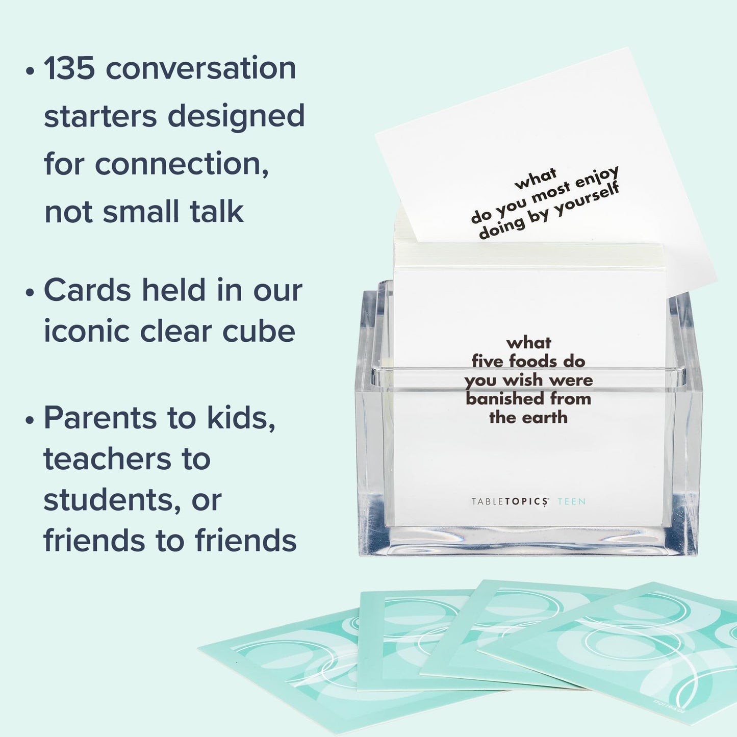 TableTopics Teen Conversation Cards for Teenagers with Their Family & Friends, 135 Fun Questions for Connection at Dinnertime, Hangouts, Game Night