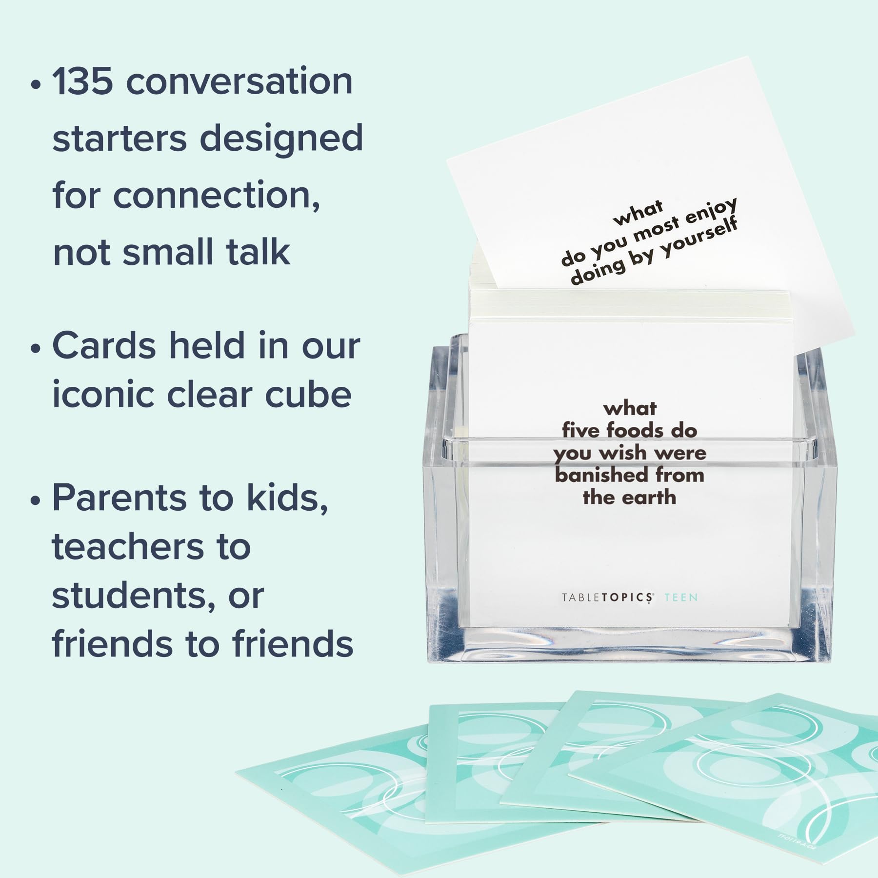 TableTopics Teen Conversation Cards for Teenagers with Their Family & Friends, 135 Fun Questions for Connection at Dinnertime, Hangouts, Game Night