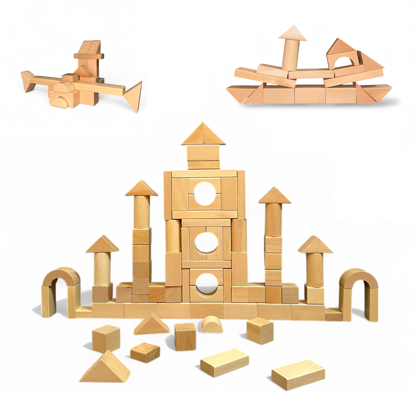 MOD Complete 100-Piece Wood Building Blocks Set - Includes Heavy Duty Shape-Sorter Lid & Storage Bucket Wooden Blocks, Educational Screen-Free Toy