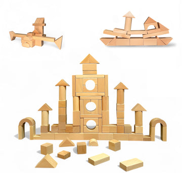 MOD Complete 100-Piece Wood Building Blocks Set - Includes Heavy Duty Shape-Sorter Lid & Storage Bucket Wooden Blocks, Educational Screen-Free Toy