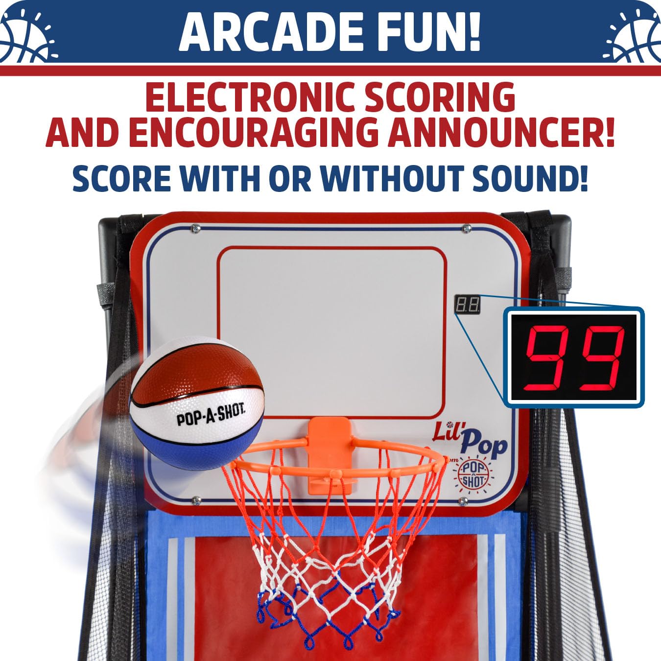Pop-A-Shot Lil’ Pop Plus | Kids Electronic Arcade Basketball Hoop Ages 3+