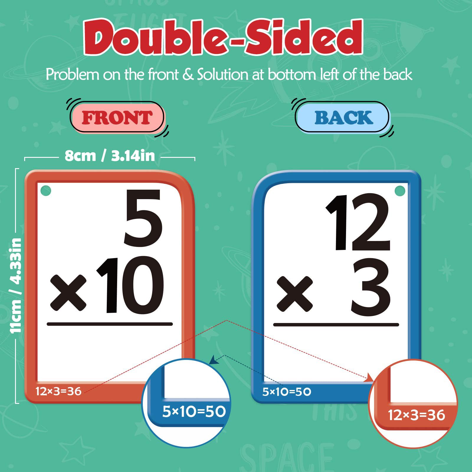 Torlam Multi Math Flash Cards for Kids Ages 4-8 - Addition, Subtraction, Multiplication, & Division - All Facts 0-12 with 4 Rings, Math Games for Kids